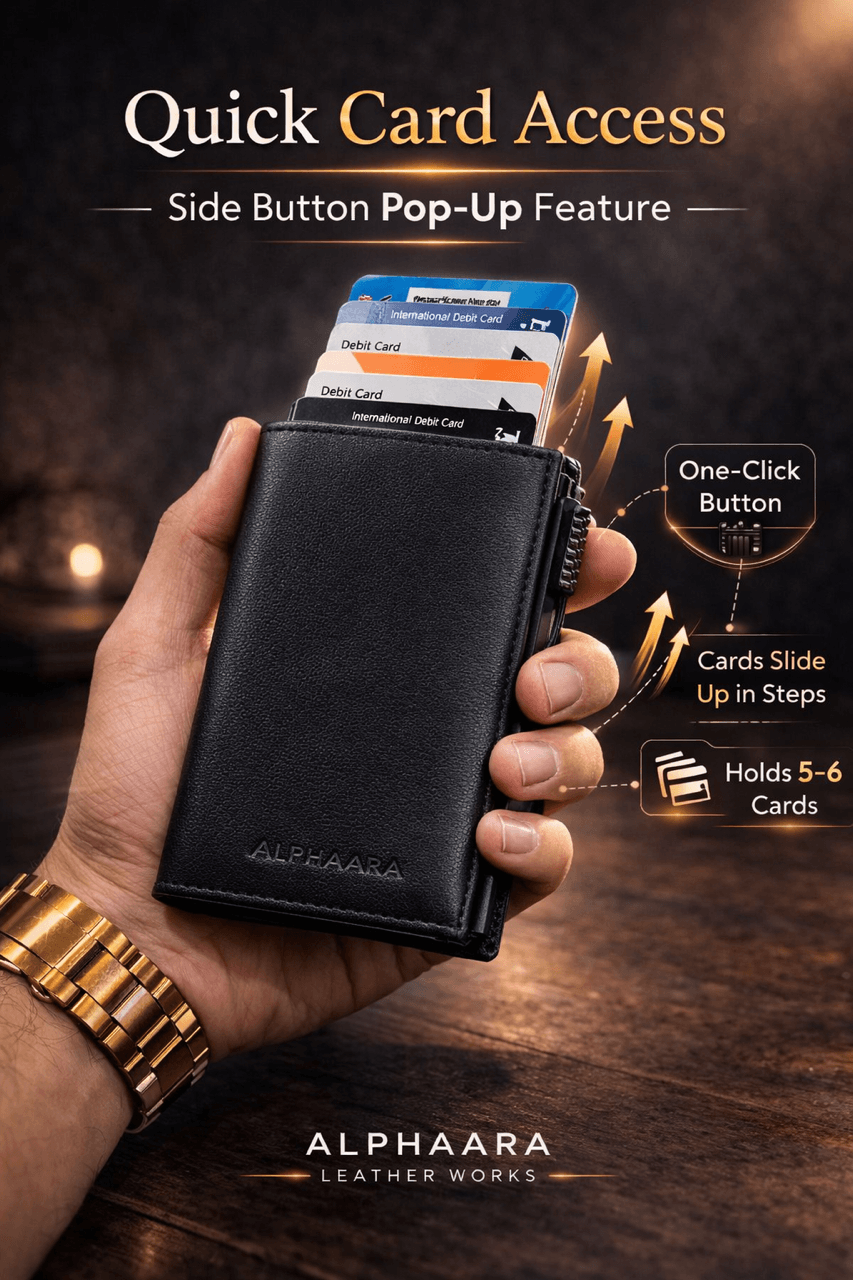 Alphaara Ranger Pro – Smart Side Pop-Up RFID Wallet for Men