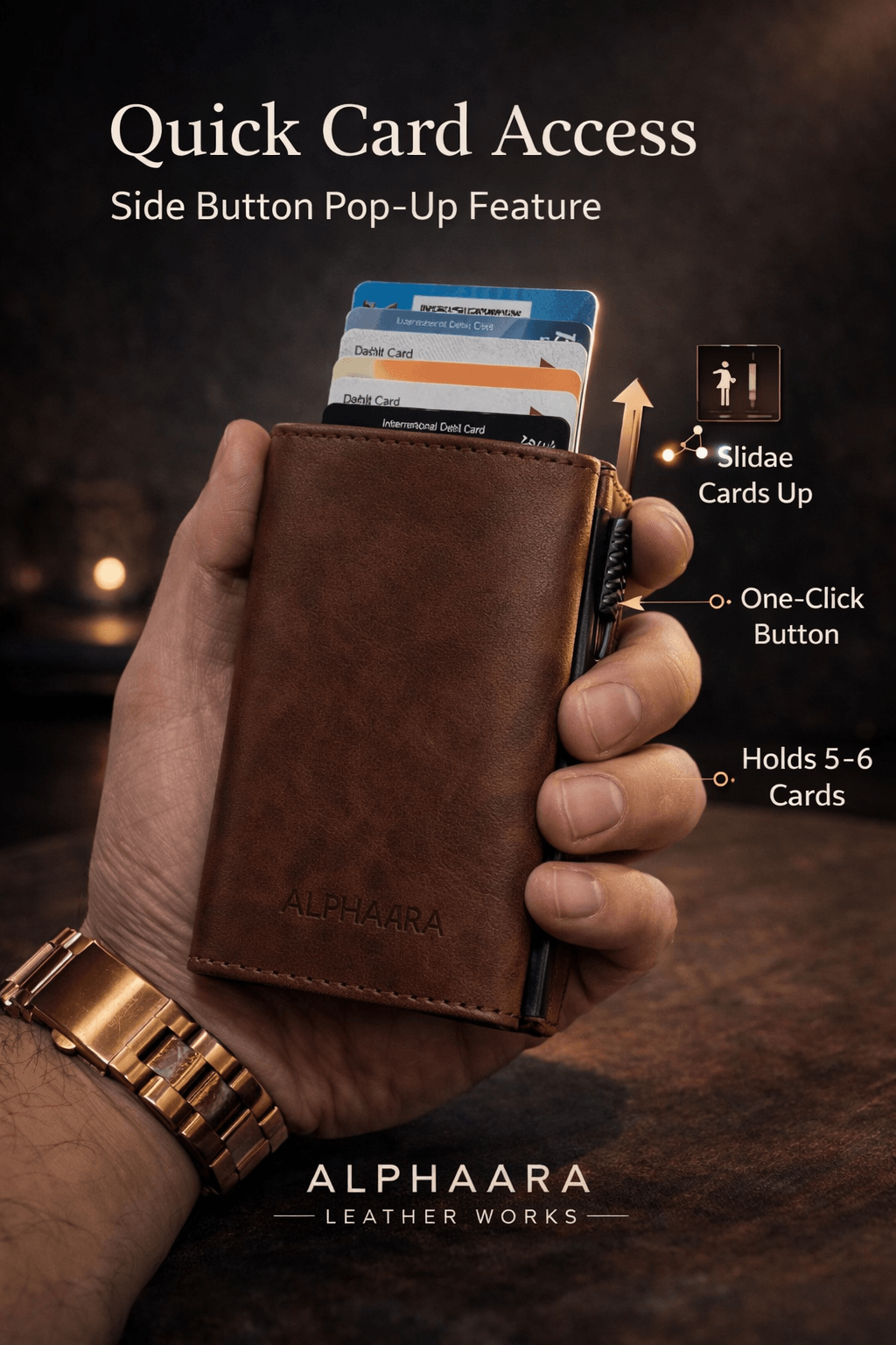 Alphaara Ranger Pro – Smart Side Pop-Up RFID Wallet for Men
