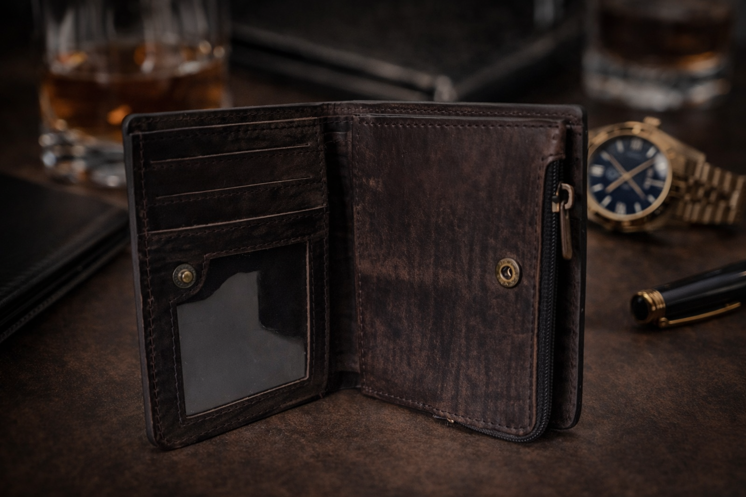 Premium Leather Notecase with Secure Strap Closure