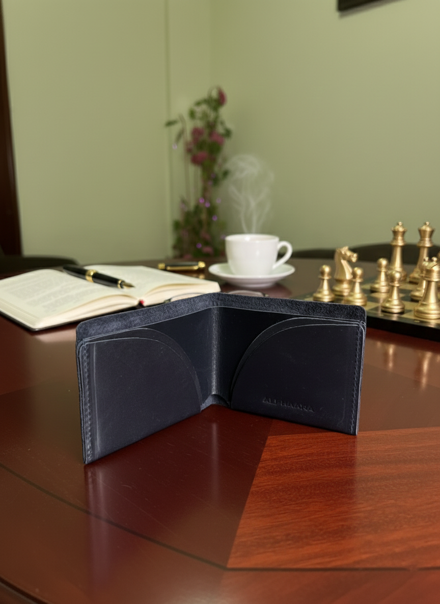 Moon Cut Leather Wallet – Premium Bifold with Curved Card Slots