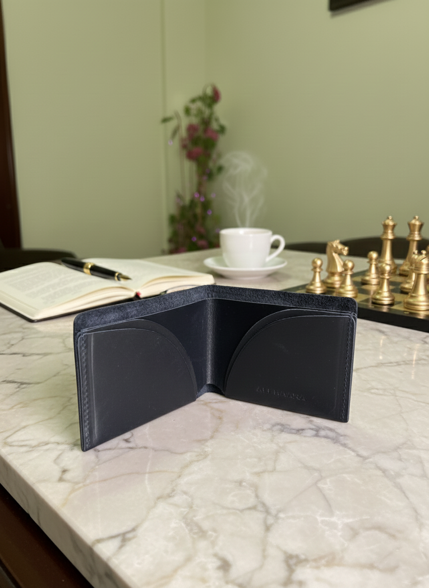 Moon Cut Leather Wallet – Premium Bifold with Curved Card Slots