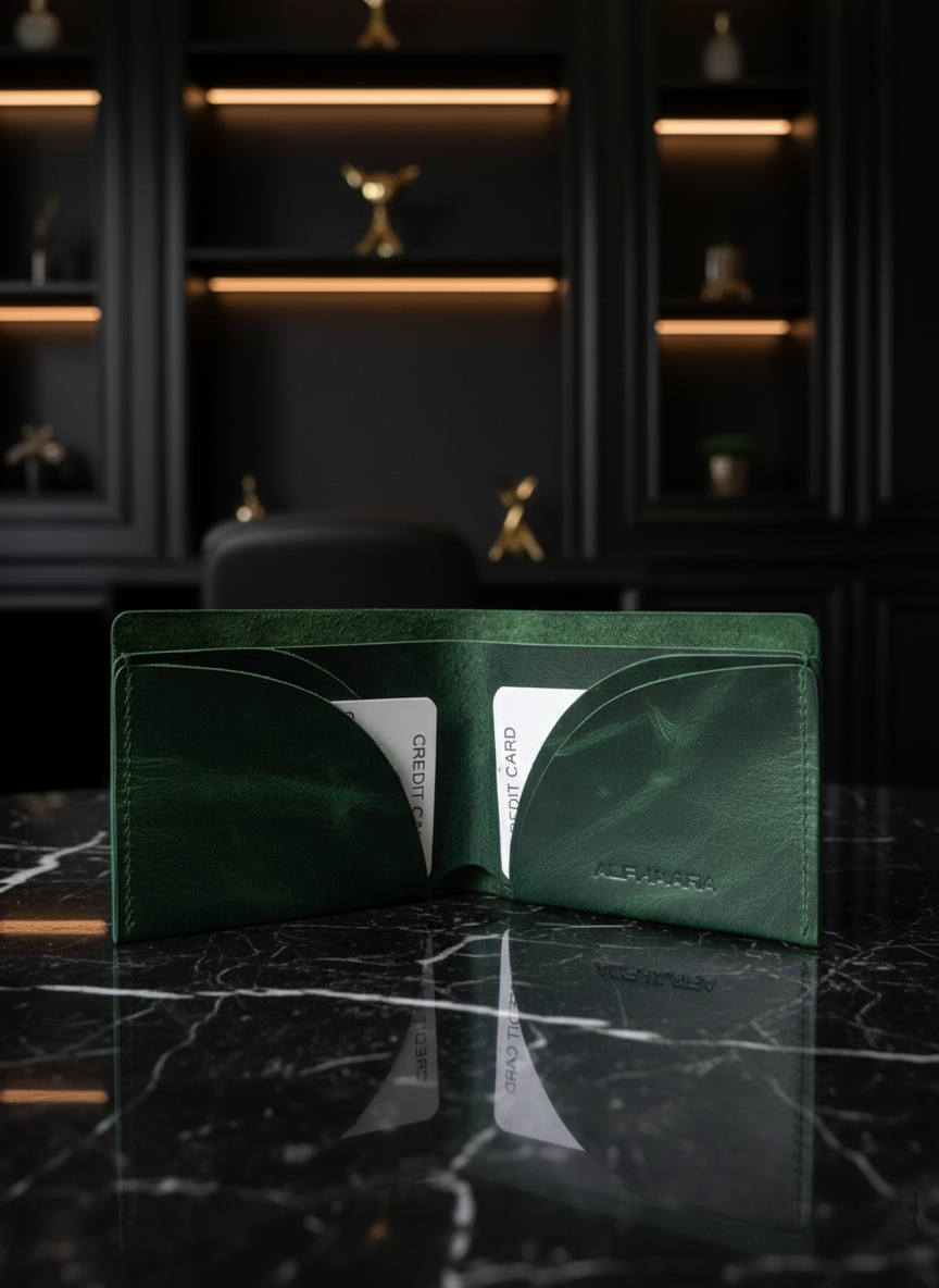 Moon Cut Leather Wallet – Premium Bifold with Curved Card Slots